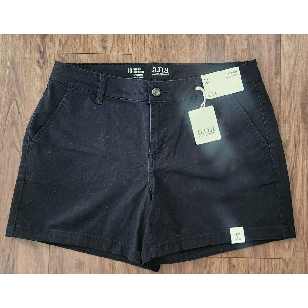 NWT Womens Size 10 A.N.A Mid Rise Midi Short BLACK 5"inseam